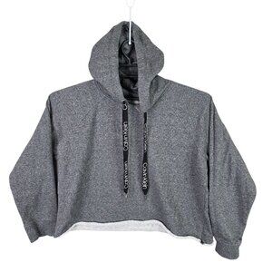 Womens Calvin Klein Gray Cropped Hoodie Sweatshirt Cotton Blend Drawstring L